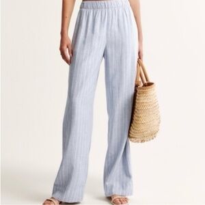 Abercrombie and Fitch White Striped Wide Leg Linen Pants